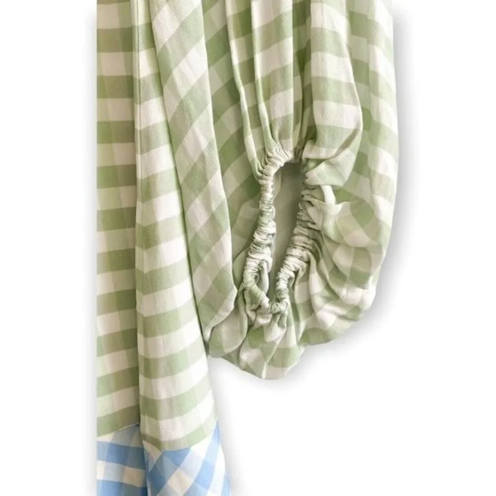 STAUD Olivier Gingham Mini Dress Green Blue Size 2 NWT